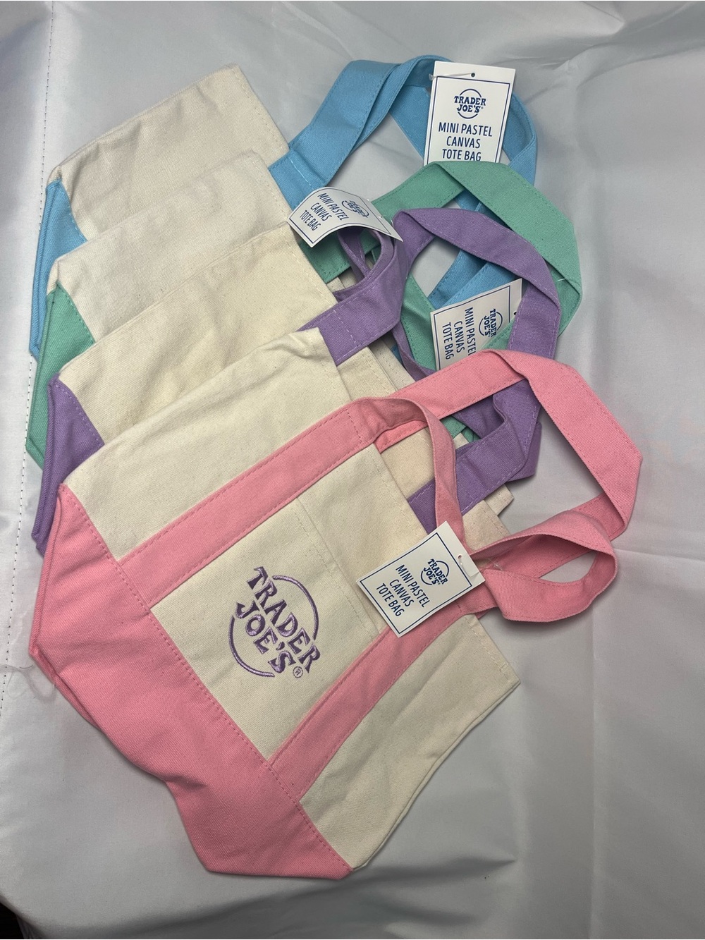 Trader Joe’s Mini Canvas Totes, Brand new with tags. Pastel set of 4
